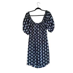 Antiguo Mini Vestido Azul Marino Negro Floral Manga Abullonada Espalda Abierta con Corbata XL - Imagen 1 de 7