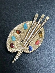 Ciondolo pendente paletta dipinta vintage tono oro con pietre preziose multicolore - Foto 1 di 6