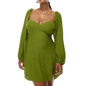 Aritzia Wilfred Novella Mini Dress Puff Sleeve Sweetheart Succulent Green Size 2 - Picture 1 of 9