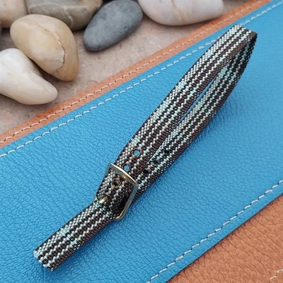 Винтажный женский ремешок для часов Madras 1960-х годов в клетку синий и коричневый 10 мм с одним проходом - Изображение 1 из 4