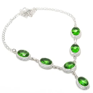 Peridot Gemstone  925 Sterling Silver Jewelry Necklace Size 18" - Picture 1 of 1