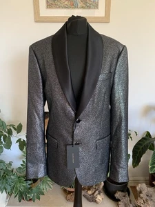 New Zara Man Silver Textured Blazer Jacket Tuxedo Men Sparkle Tux Size 40 Wool - Picture 1 of 17