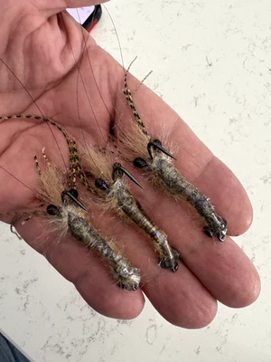 (QTY 3 ) shrimp fly  striped bass bone  red fish salt water snook flies size 2/0 - Image 1 of 4