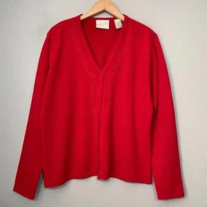 Cardigan Emma James taglia grande rosso romantico cottagecore nonna maglione perline - Foto 1 di 8