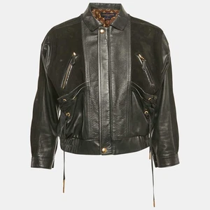 Louis Vuitton Black Velvet and Leather Lace-Up Biker Jacket M - Picture 1 of 9
