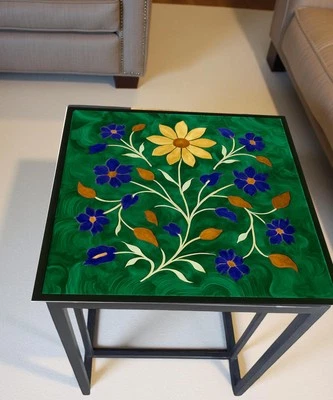 Handmade Square Malachite Coffee Table – Unique Stone Furniture for Modern Decor - Image 1 of 4