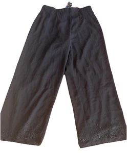 R&M Richards Wide Leg Chiffon Overlay Dressy Pants Flowey Black Beaded 14 NEW - Picture 1 of 5