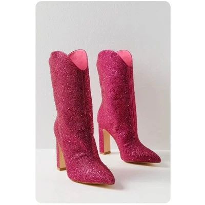 Free People X Billini Disco Rodeo Embellished Boots Pink Rhinestone Size US 8 - Image 1 of 4