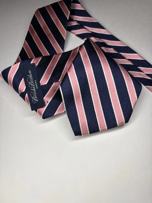 "Corbata a rayas rosa y azul Brooks Brothers Makers para hombre 100 % seda corbata 60""" Foto 1 de 4