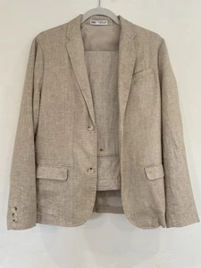 ZARA Linen Suit Blazer Pants - Kids Boys Size 13-14 Summer Event Wedding Beige - Picture 1 of 8