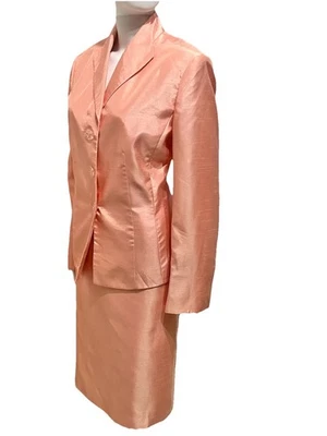 Le Suit Skirt Suit Size 14 Peach Satin Mother Of The Bride Church Suit - Image 1 of 4