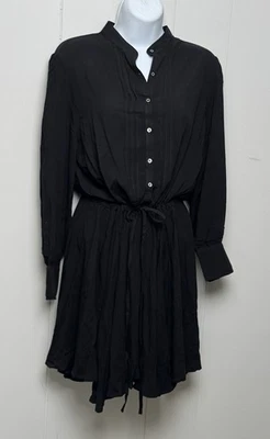 NWOT Zadig & Voltaire Black Viscose Drawstring Waist Band LongSleeve Dress Sz M - Image 1 of 4