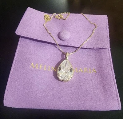 MELINDA MARIA "She's So Stunning" Teardrop Necklace Goldtone Diamondettes + GIFT - Image 1 of 4