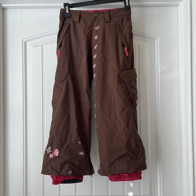 BURTON GIRLS ELITE CARGO SNOW PANTS M (7/8) BROWN AND PINK DRYRIDE SKI - Image 1 of 4