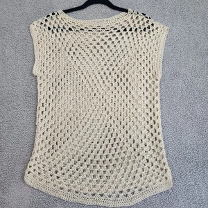 Handmade Crocheted Light Tan Granny Square Top L Sweater Vest - Picture 1 of 8