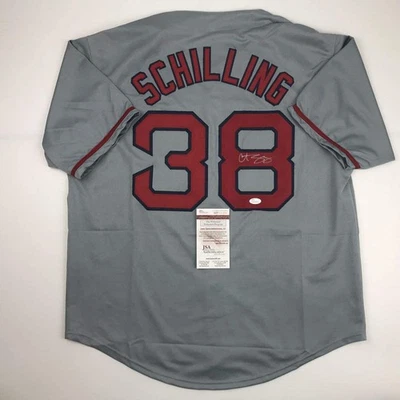 Autographed/Signed CURT SCHILLING Boston Grey Baseball Jersey JSA COA Auto - Image 1 of 4
