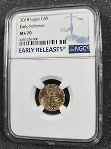 ๐ 2018 $5 Gold American Eagle 1/10 oz Coin NGC MS70 Early Releases - Picture 1 of 2