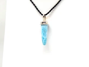 Authentic Larimar Specimen long drop Pendant .925 Sterling Silver Mounting NEW - Picture 1 of 9