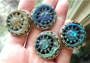 Anello Mezzaluna Luna e Sole, Pietra Labradorite Intagliata Regolabile - Foto 1 di 7