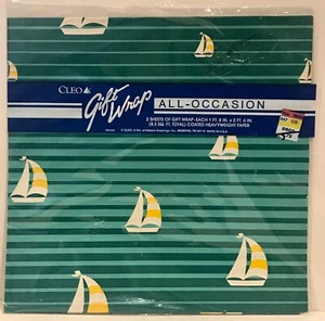 New Vintage Gift Wrap Paper Sailboats Stripes Multicolor USA Sailing Nautical - Picture 1 of 2