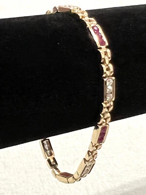 Ladies 14k Yellow Gold 15 Ruby & 15 Natural Brilliant Cut Diamond Bracelet - Image 1 of 4