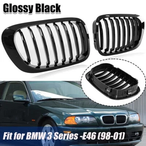 2X Gloss Black Front Kidney Grille Grill For 1999-2002 BMW E46 325CI 330CI Coupe - Bild 1 von 10