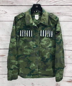 GAP Women's Utility Jacket Green Camo Camoflouage Military Striped Pockets- M - Picture 1 of 9