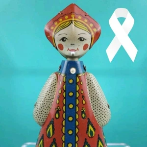 Vintage 1980 Moscow, Wind Up Tin Toy, Russian Dancing Doll, Works! No Key - Picture 1 of 5