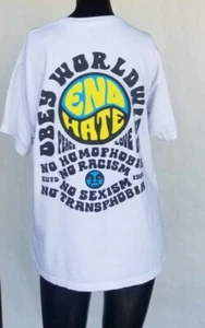 OBEY Love Art Worldwide Andre END HATE Message Graphic Crewneck T Shirt Medium  - Imagen 1 de 5