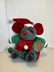 Topo di Natale Grigio con Topolino Pantofole Ridacchia quando gli tocchi la pancia 8” con etichetta - Foto 1 di 14