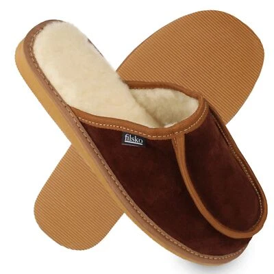 Hausschuhe Leder Herren Damen Velours braun Schafwolle Gr. 36-47 filsko Lunde