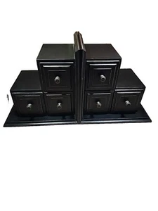 Apothecary Walnut Bookends 6 Drawer Heavy Cabinets~Giftcraft~Atq Look Storage - Picture 1 of 14