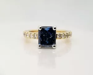 14k gold solitarie Ring with 1.90ct Fancy Deep Blue Lab Grown Diamond - Picture 1 of 6