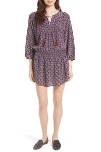 JOIE Red Blue Currant Medallion Print Lace-Up Blouson Silk CORRA B. Mini XS 0/2 - Picture 1 of 10