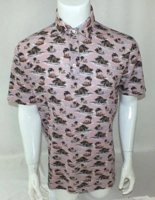 Mens Altea Luxury Polo Pique Shirt Hawaiian Surfer Beach Palms Light Pink sz M - Image 1 of 4