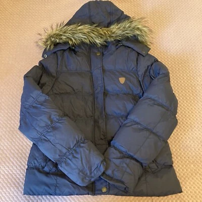 NWOT Boohoo Man Women's Logo Detail Hooded Puffer Jacket Navy Blue Size 14 Large - Image 1 of 4