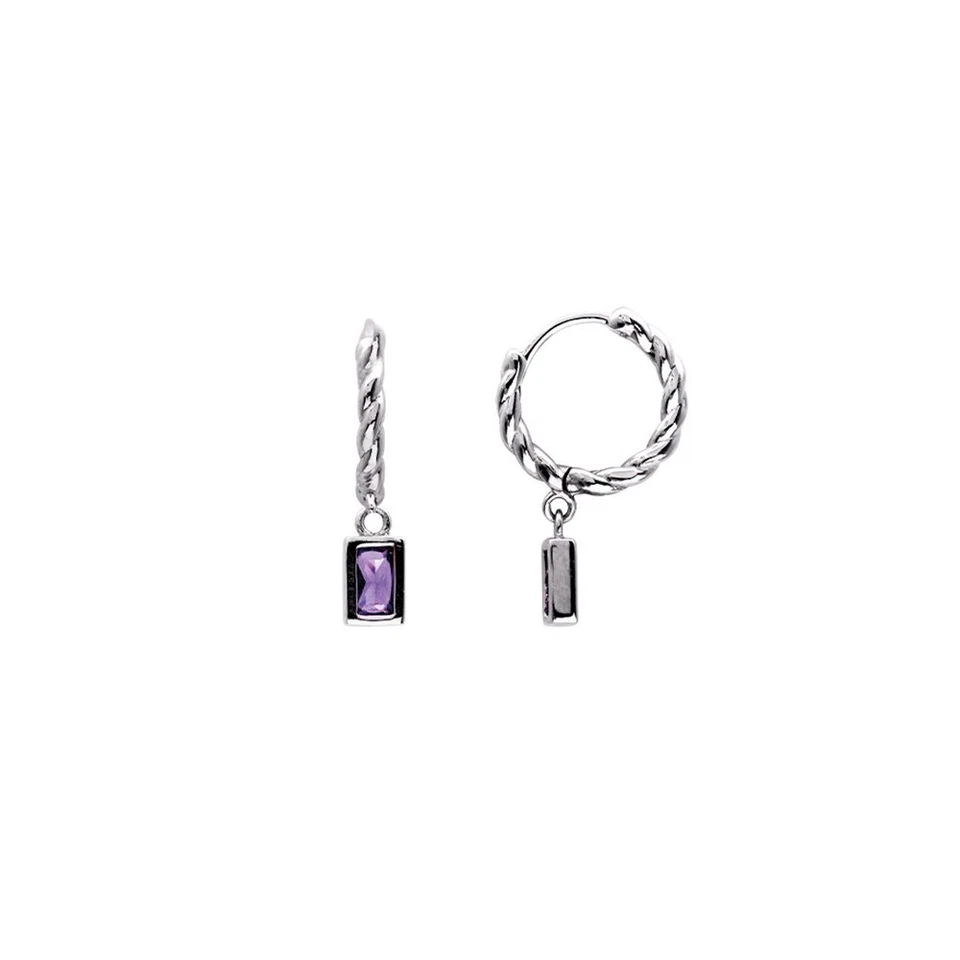 orecchini cerchio pendente rettangolare argento 925 for you pietra viola - Immagine 1 di 1