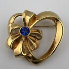 Vintage AVON Gold Tone  Pin/Brooch- Heart with flower- blue stone Used.