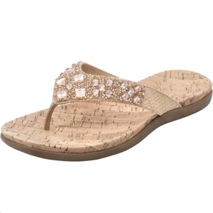 Kenneth Cole Reaction Women's Glamathon Flat Thong Slip On Beaded Sandals Sz 7.5 - Picture 1 of 6