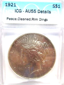 1921 PEACE SILVER DOLLAR AU55 DETAILS "KEY DATE" - Picture 1 of 4