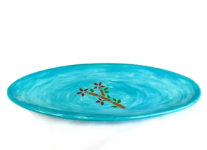 Bamboo Design teal oval serving platter dish ceramic 16 inch - Picture 1 of 8