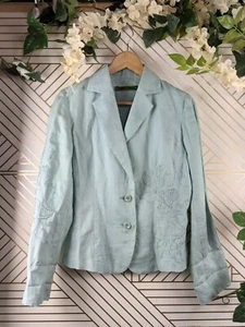 Oilily Women's Blazer Jacket Linen embroidery back long sleeve size 38 - Picture 1 of 10