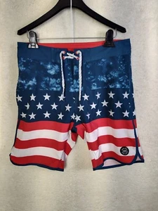 Ron Jon Surf Shop Boy Short 31 Blue Polyester B American Flag Swim Board Truck - Picture 1 of 18