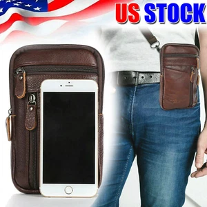 Leder Crossbody Schultertaschen Herren Gürtelclip Handy Holster Etui Gürtelschlaufe Etui - Bild 1 von 12