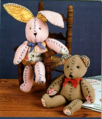 Beany Bunny & Bear Sewing Pattern Doll Soft Sculpture Folksy Country Fleece - Image 1 of 2