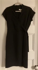 Amanda Smith Women Black V-Neck Faux Wrap Dress Size 8 - Picture 1 of 10
