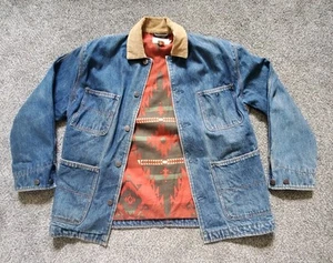 Vintage 1990er Ralph Lauren Denim Chore Barn Coat Jacke Azteken Decke gefüttert Medium - Bild 1 von 15