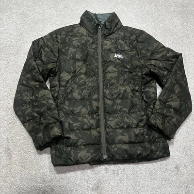 REI Co-Op 650 Down Puffer Jacket Boys Small 8 Green Camouflage - Image 1 of 4