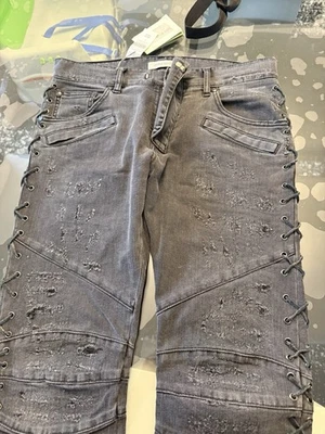 Pierre Balmain Black Denim Biker Skinny Fit Ribbed Distressed Moto Jeans 30x32 - Image 1 of 4