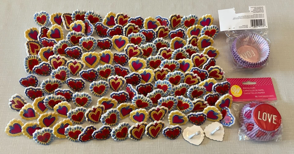 273 Heart Cupcake Rings Liners Decopac Plastic Wilton Baking Paper Valentine LOT - Image 1 of 4